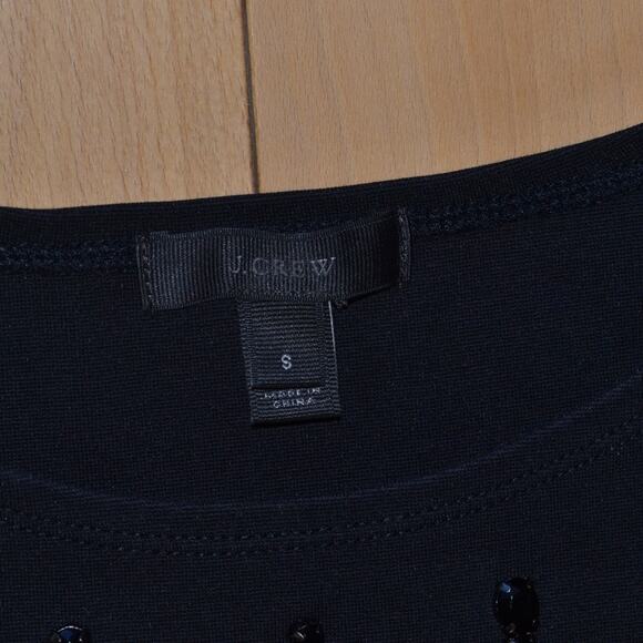 J Crew Short Sleeve Blouse Top Embellished Bejeweled Size Small Black - Picture 3 of 4